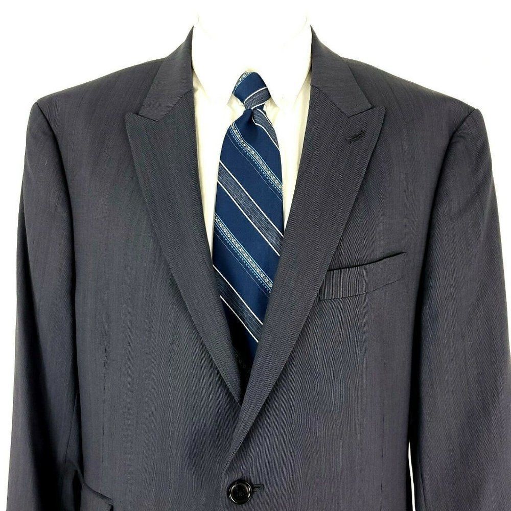 Tommy Hilfiger Wool 2 Button Blazer 42r Blue Striped Extra Pocket Peak Lapel